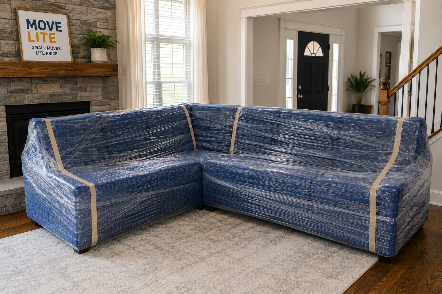 picture of a padded and wrapped sectional by move lite in st. louis